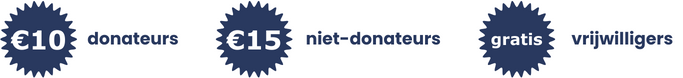 prijzen PDS-infodag: Donateurs € 10, Niet-donateurs € 15, Vrijwilligers gratis