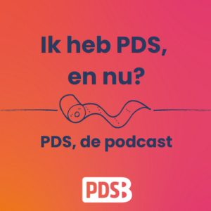 Logo podcast met tekst: Ik heb PDS en nu? PDS, de podcast