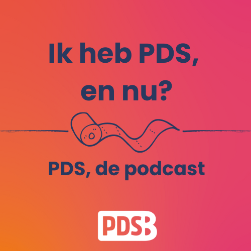 Logo podcast met tekst: Ik heb PDS en nu? PDS, de podcast